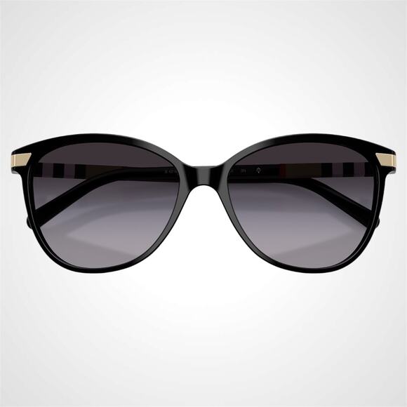 New Burberry Sunglasses Black Cat Eye Check Arms Gold Hardware Womens BURBERRY